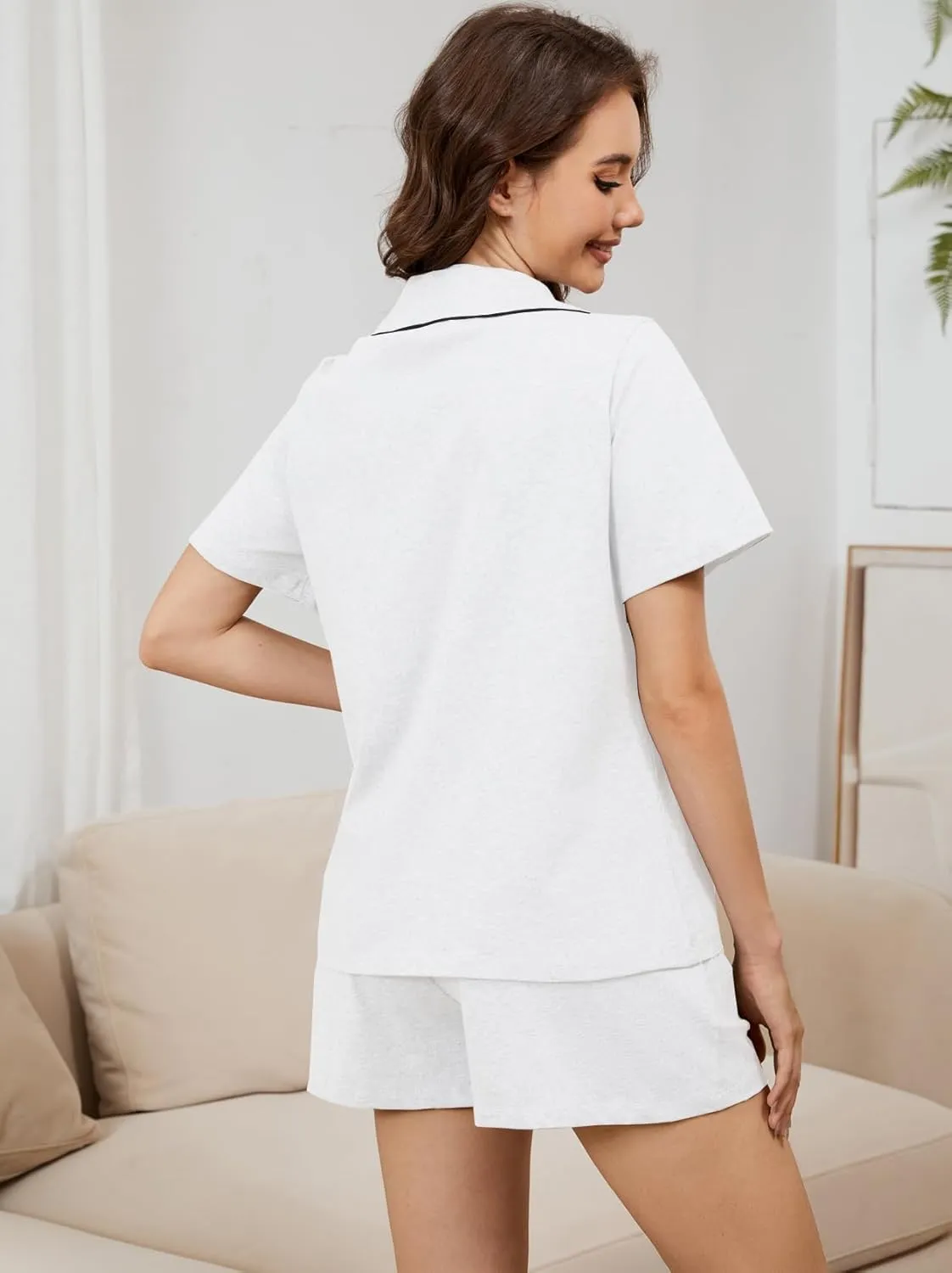 100% Cotton Women's Pajama Sets Loungewear Button Down Soft Pjs Shorts with Pockets