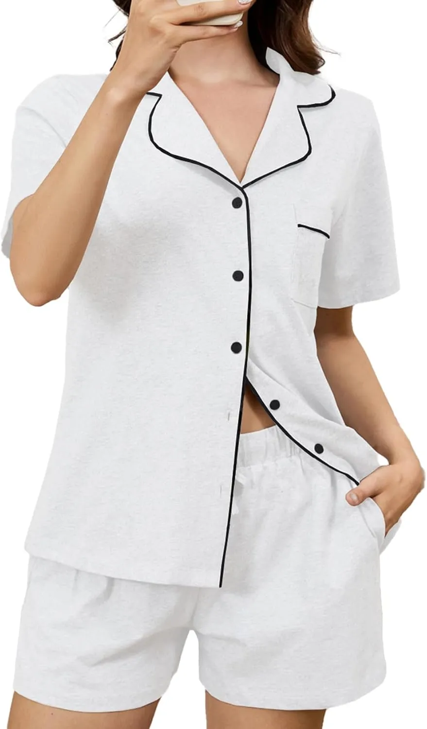 100% Cotton Women's Pajama Sets Loungewear Button Down Soft Pjs Shorts with Pockets