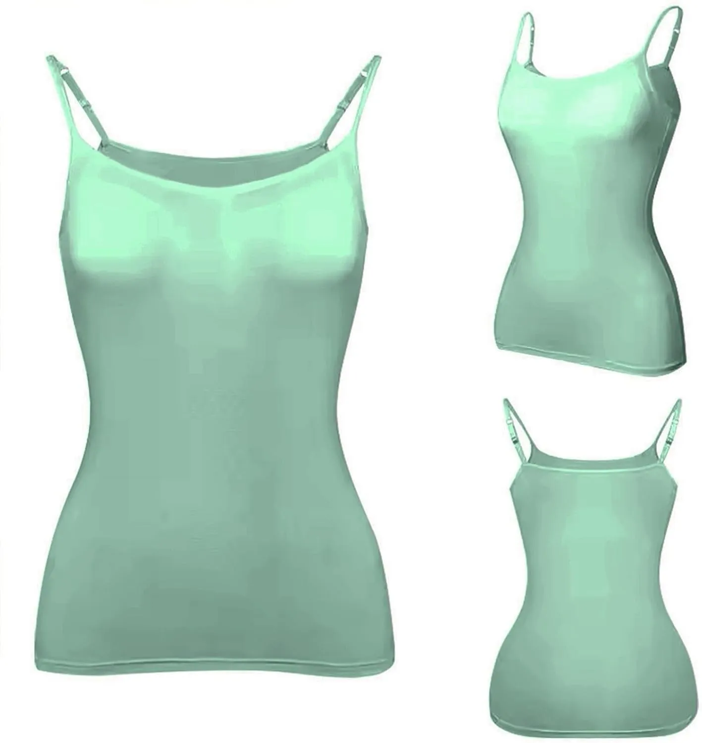 2 Pack Built in Bra Tank Tops for Women Summer Casual Spaghetti Strap Camisole Plus Size Workout Padded Tank Tops