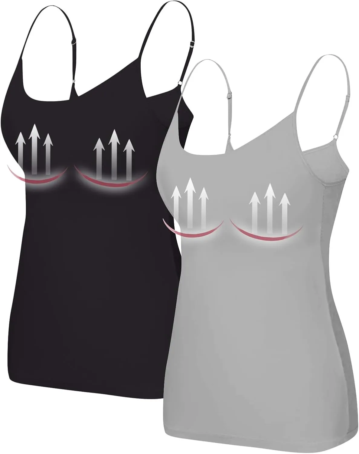 2 Pack Built in Bra Tank Tops for Women Summer Casual Spaghetti Strap Camisole Plus Size Workout Padded Tank Tops