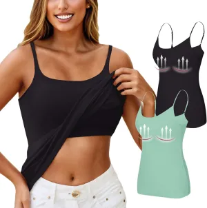 2 Pack Built in Bra Tank Tops for Women Summer Casual Spaghetti Strap Camisole Plus Size Workout Padded Tank Tops