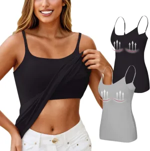2 Pack Built in Bra Tank Tops for Women Summer Casual Spaghetti Strap Camisole Plus Size Workout Padded Tank Tops
