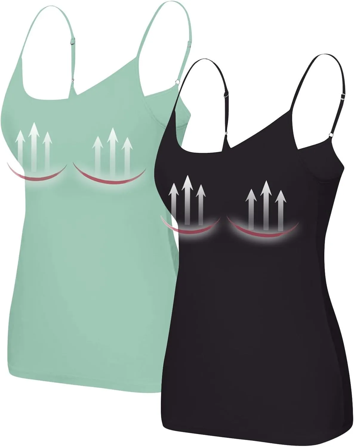 2 Pack Built in Bra Tank Tops for Women Summer Casual Spaghetti Strap Camisole Plus Size Workout Padded Tank Tops