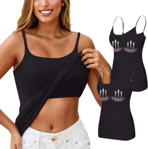 2 Pack Built in Bra Tank Tops for Women Summer Casual Spaghetti Strap Camisole Plus Size Workout Padded Tank Tops