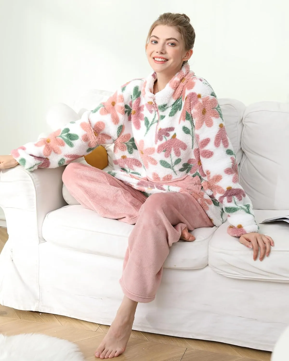 2 Piece Fuzzy Fleece Pajamas Women Winter Warm Sleepwear Sets Pullover Top & Pants Loungewear Teens Ladies Nightwear