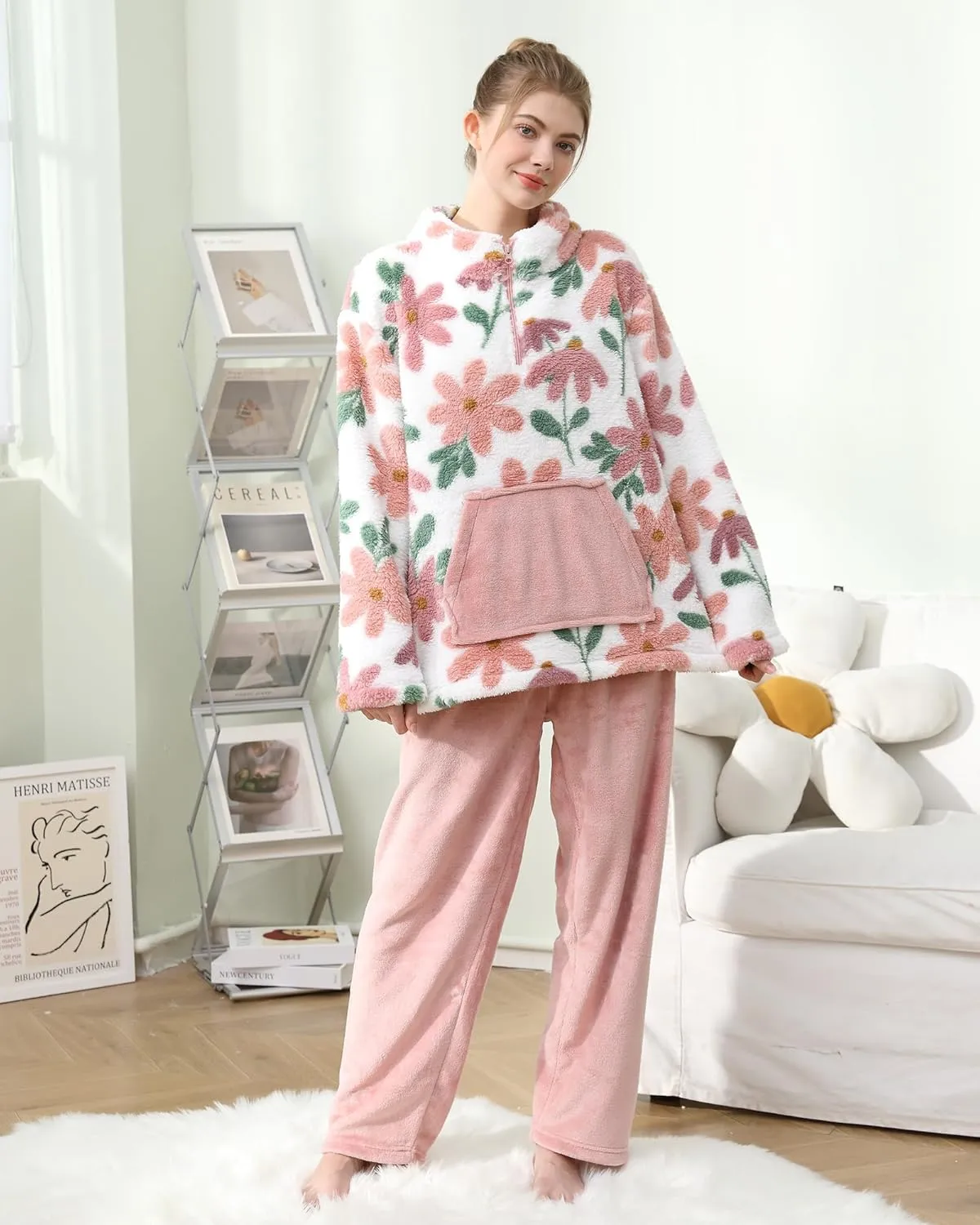 2 Piece Fuzzy Fleece Pajamas Women Winter Warm Sleepwear Sets Pullover Top & Pants Loungewear Teens Ladies Nightwear