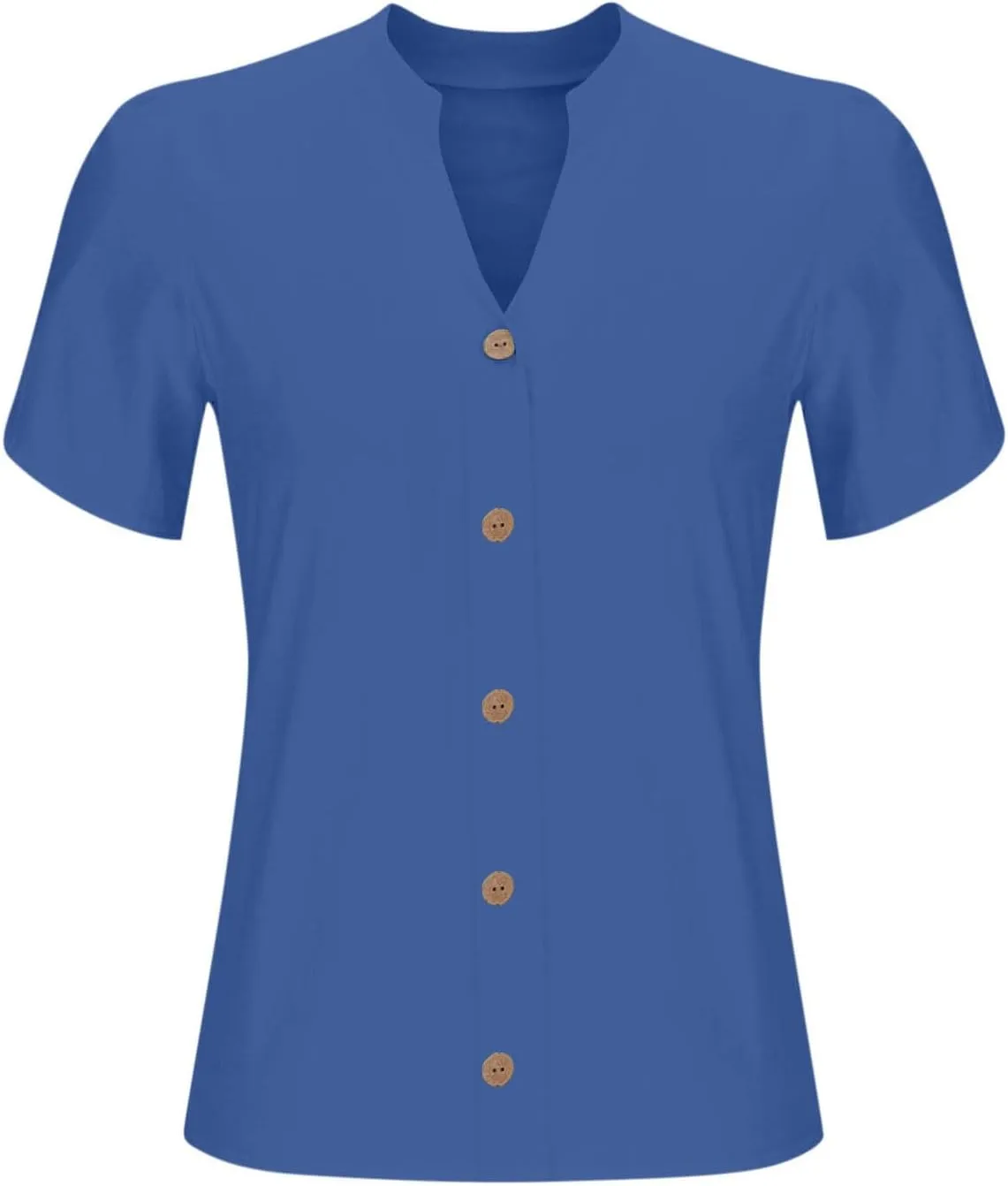 2025 Summer Blouses for Women Cool Cotton Linen V-Neck Short Sleeves Button Tops Casual Comfy Loose Solid T-Shirts