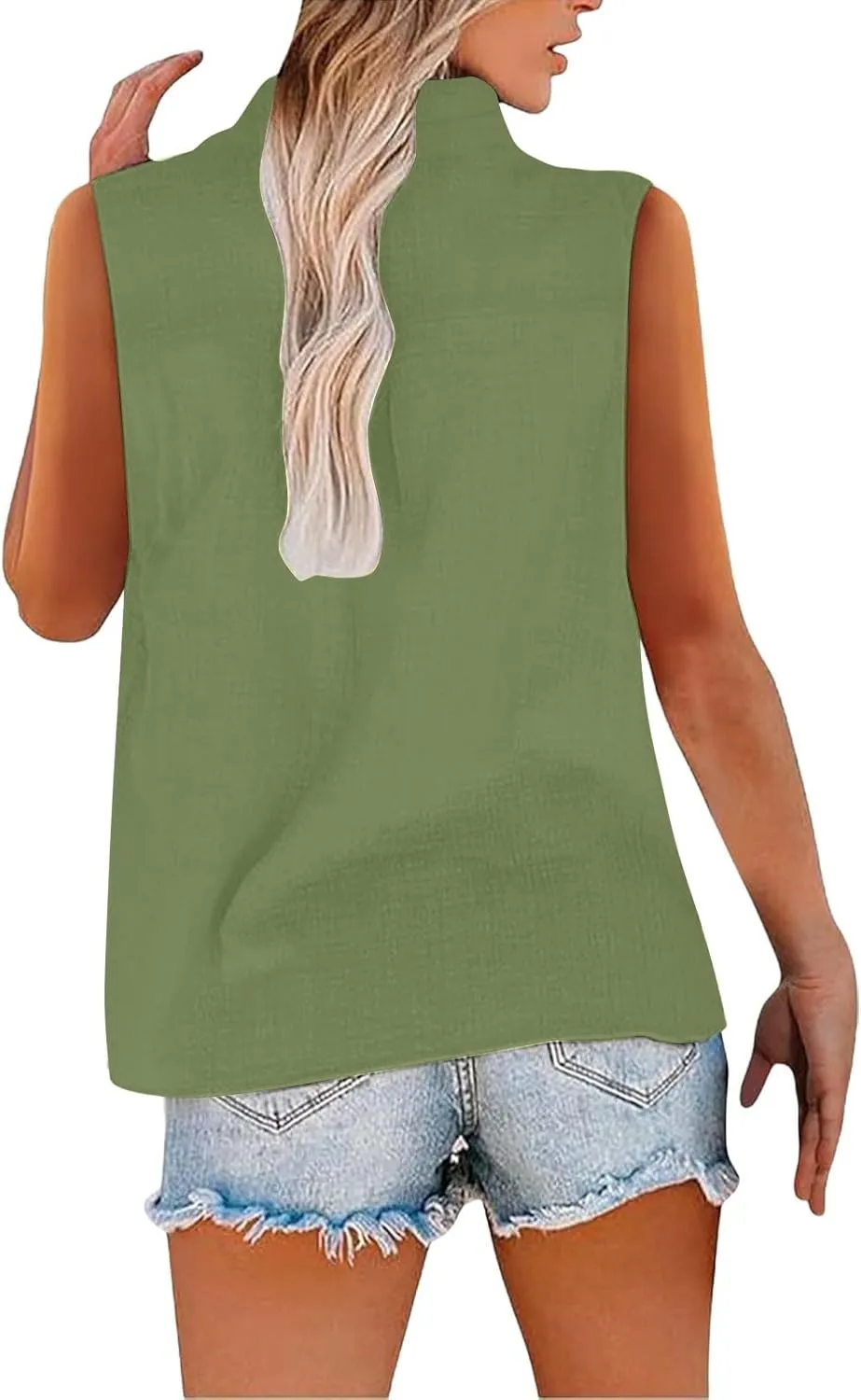 2025 Summer V Neck Button Down Cotton Linen Tank Top for Women Trendy Casual Sleeveless Shirt Beach Vacation Camisole Outfit