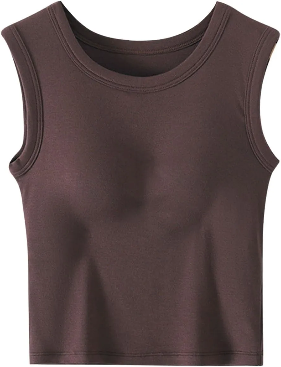 2025 Tank Tops for Women Lightweight Breathable Solid Color Smooth Tanks Round Neck Stretchy Wide Strip Undershirt
