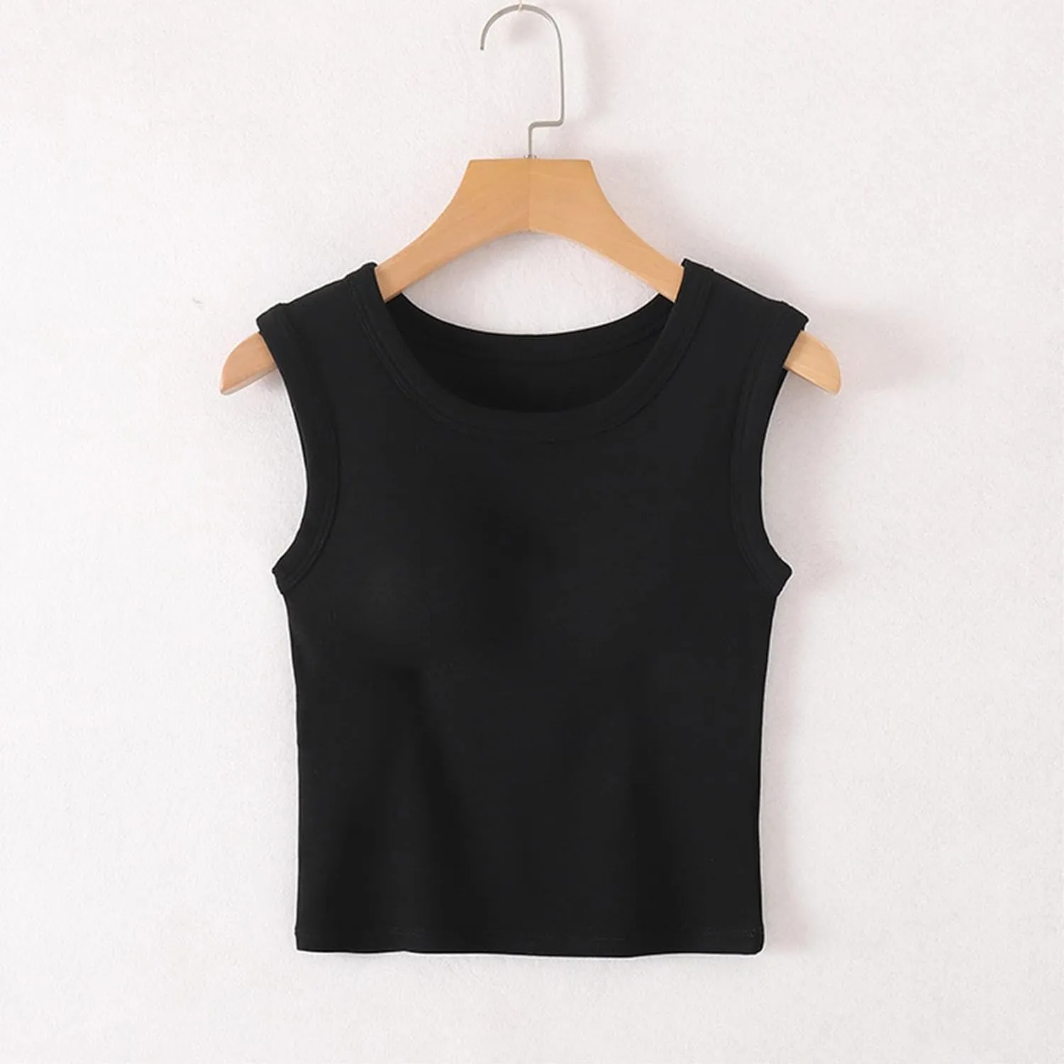 2025 Tank Tops for Women Lightweight Breathable Solid Color Smooth Tanks Round Neck Stretchy Wide Strip Undershirt