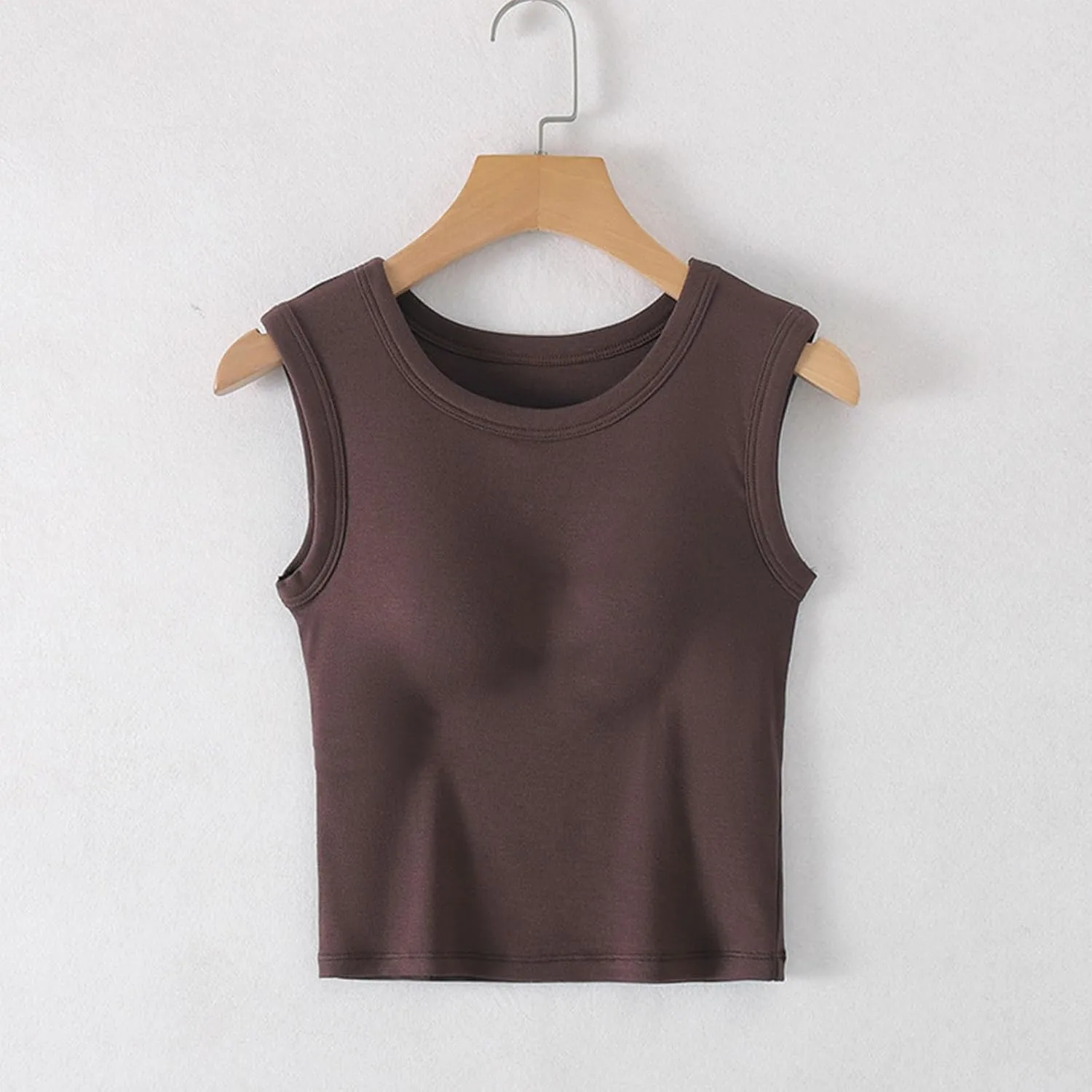 2025 Tank Tops for Women Lightweight Breathable Solid Color Smooth Tanks Round Neck Stretchy Wide Strip Undershirt