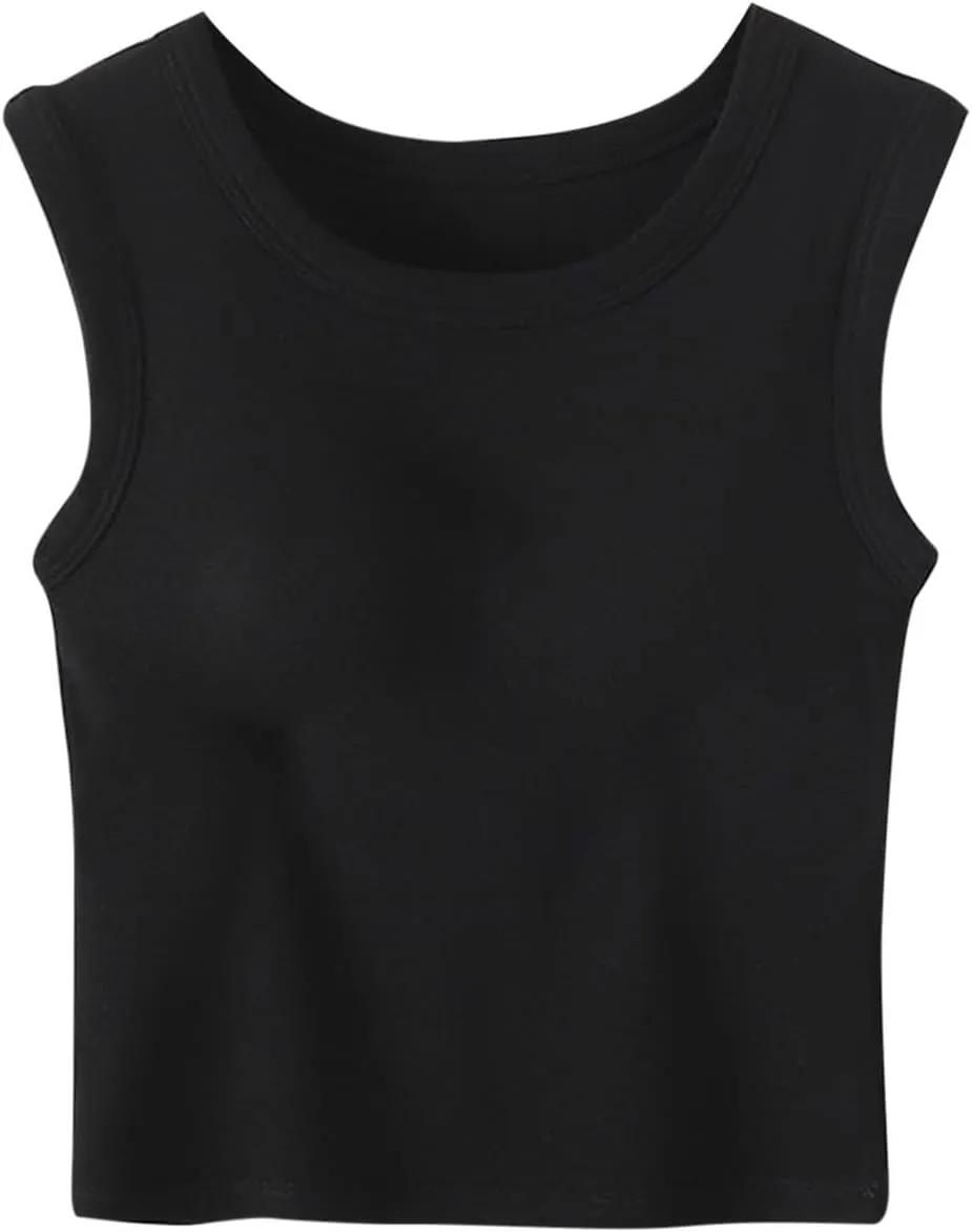 2025 Tank Tops for Women Lightweight Breathable Solid Color Smooth Tanks Round Neck Stretchy Wide Strip Undershirt