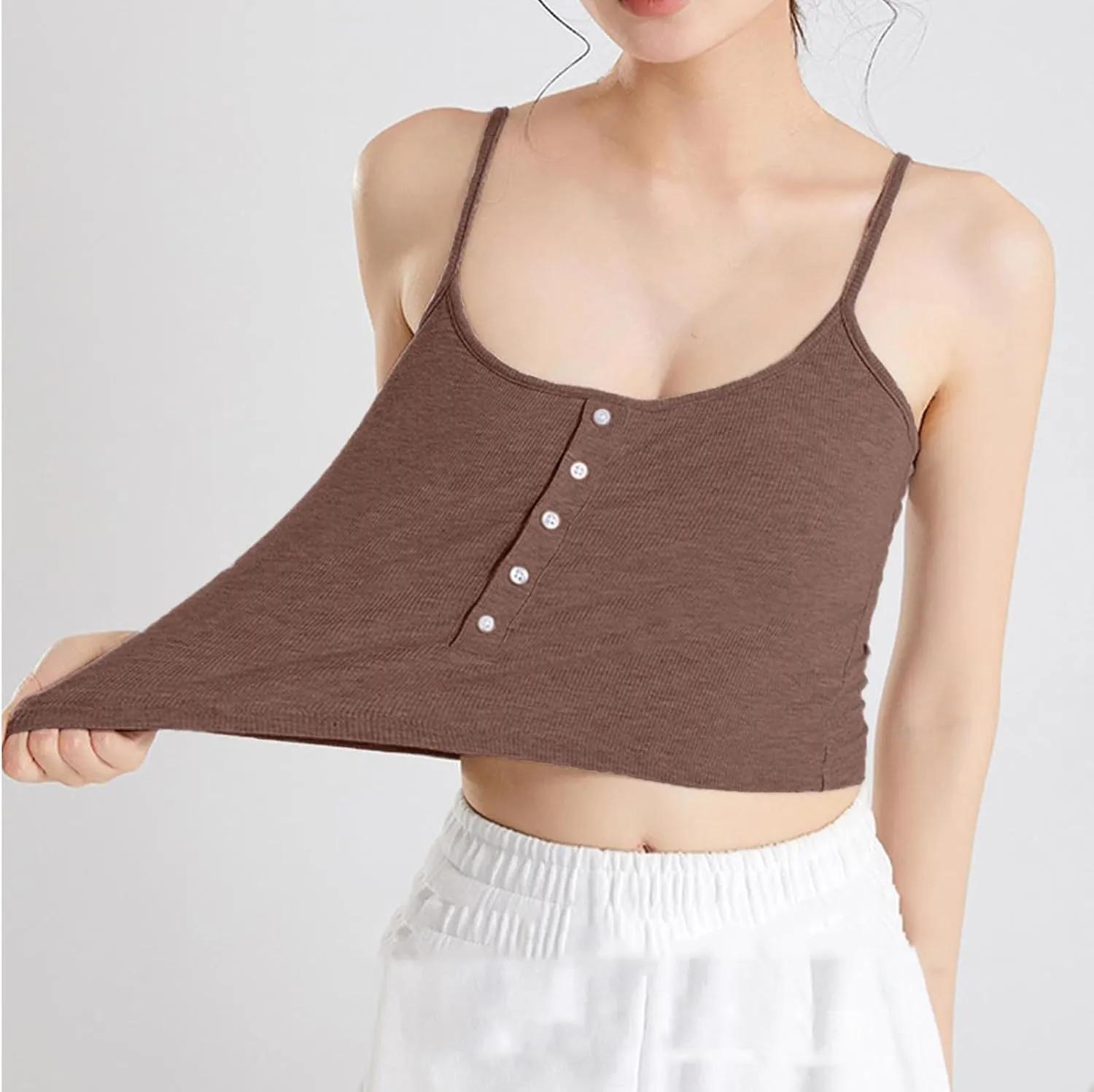 2025 Tanks for Women with Built in Bras Front Button Down Lightweight U Neck Soft Smooth Casual Lounge Tank Tops