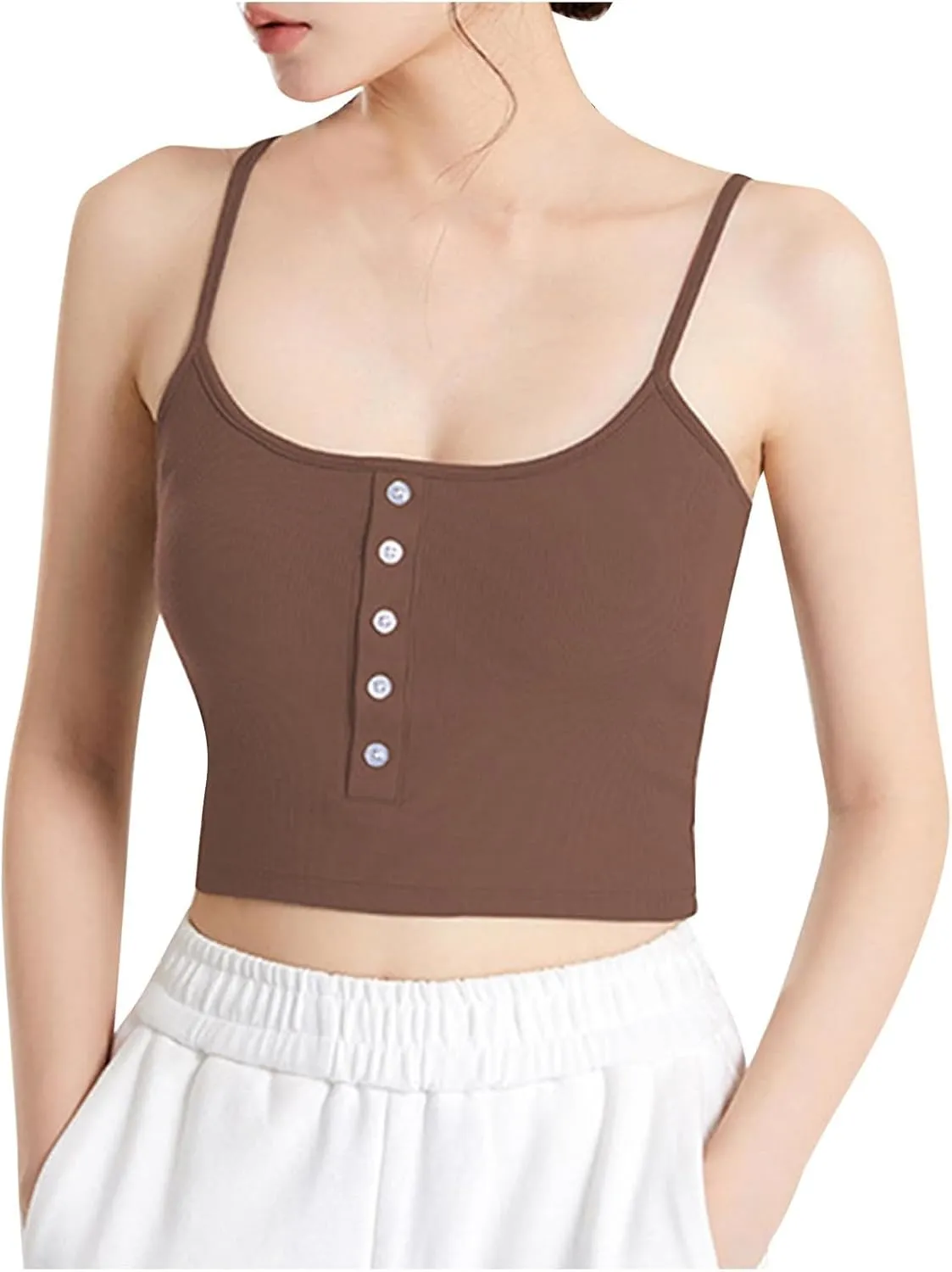 2025 Tanks for Women with Built in Bras Front Button Down Lightweight U Neck Soft Smooth Casual Lounge Tank Tops