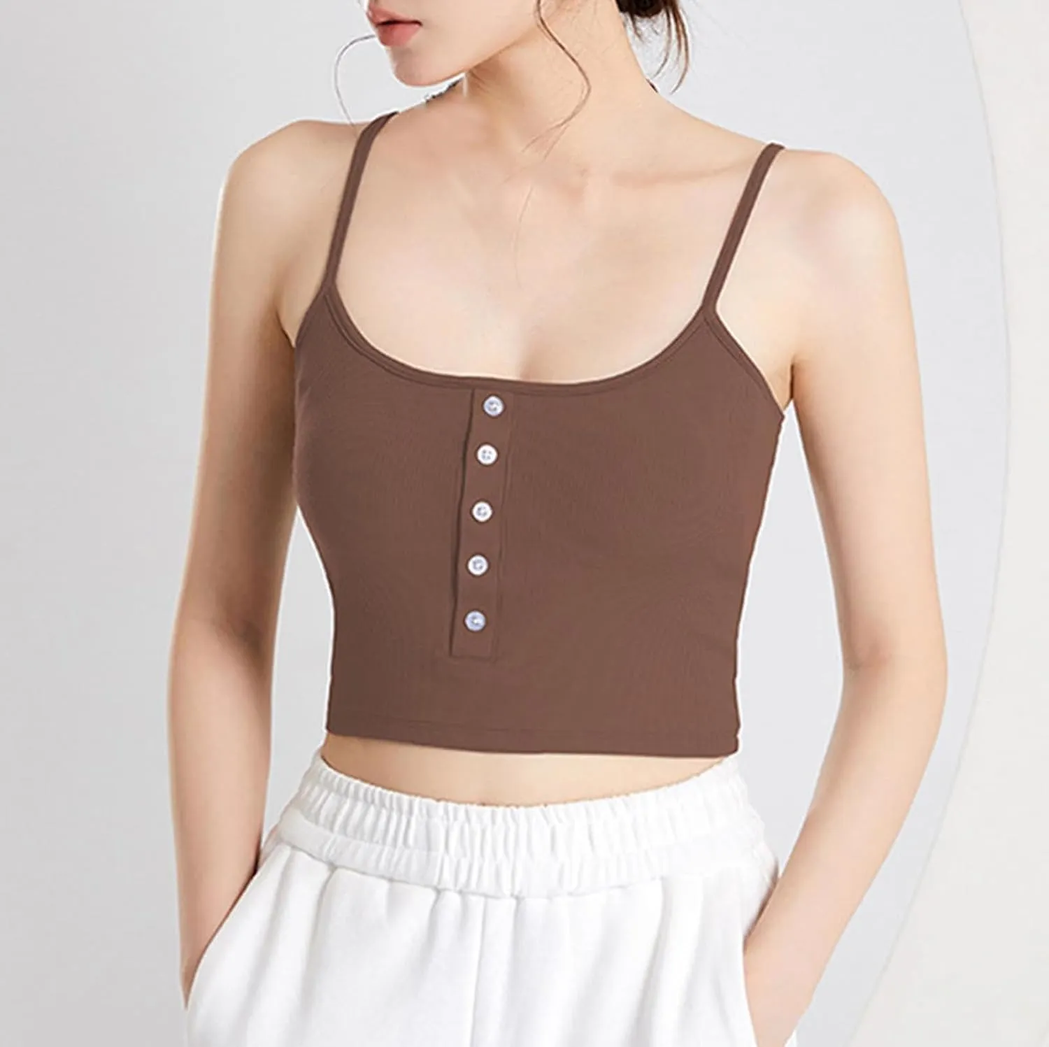 2025 Tanks for Women with Built in Bras Front Button Down Lightweight U Neck Soft Smooth Casual Lounge Tank Tops