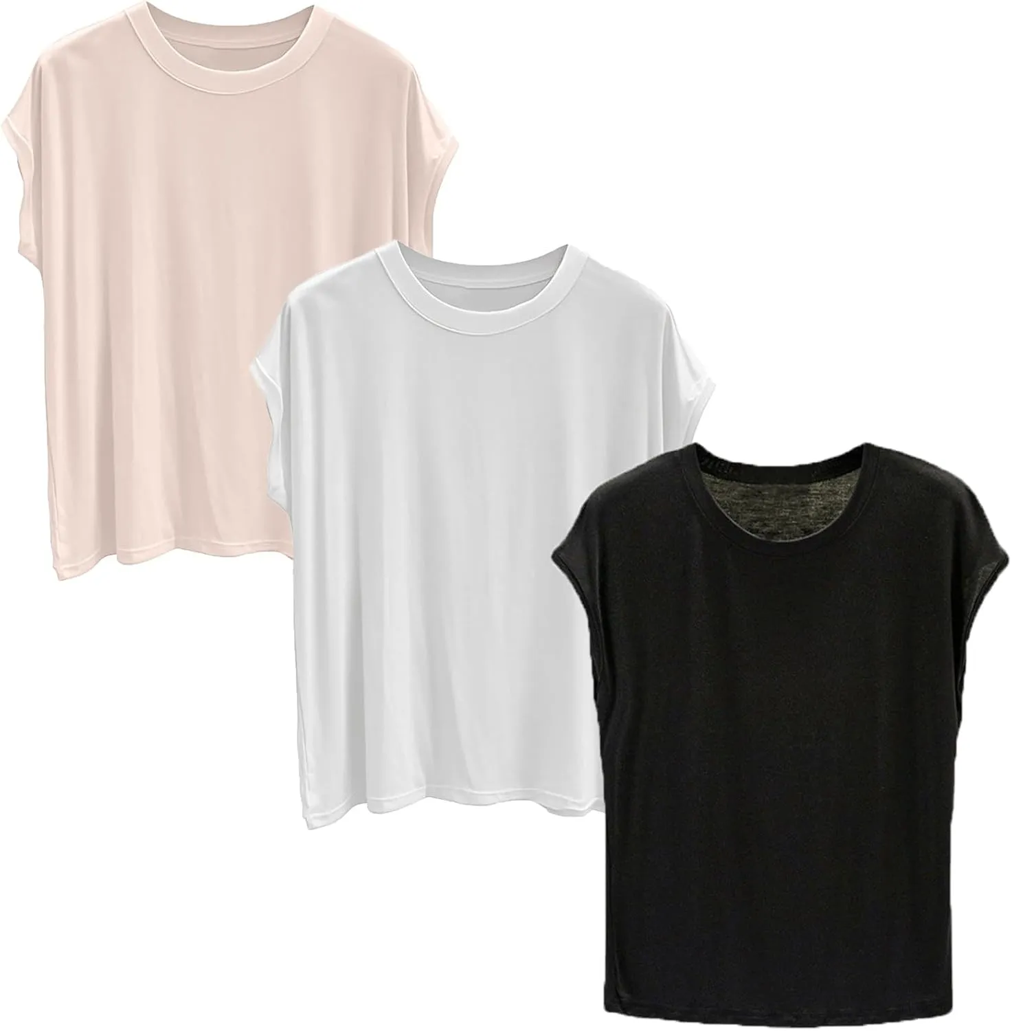 3 Pack Womens Cap Sleeve Crop Tops Cotton T Shirts Crewneck Loose Fit Short Sleeves Tee Summer Clothes 2025
