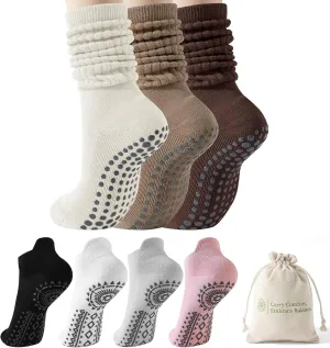 3 Pairs Pilates Slouch Socks & 4 Pairs Grippy Yoga Socks for Athletic Ballet Barre Dance Workout