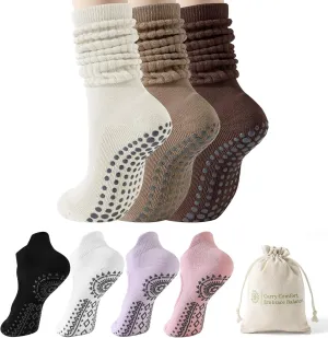 3 Pairs Pilates Slouch Socks & 4 Pairs Non Slip Yoga Athletic Ballet Barre Dance Workout Ankle Socks