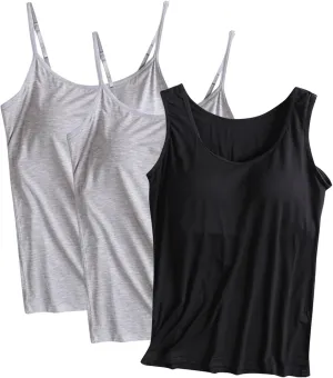 3PC Tank Tops with Built in Bras for Women,Basic Camisole Top 2025 Summer Fashion Trendy Casual Tanks for Yoga