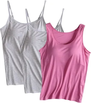3PC Tank Tops with Built in Bras for Women,Basic Camisole Top 2025 Summer Fashion Trendy Casual Tanks for Yoga