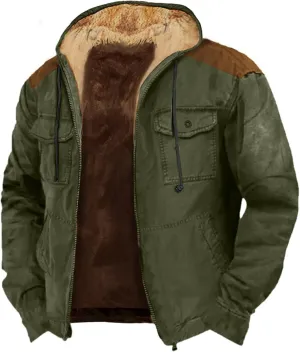 aihihe Men's Warm Fleece Lined Hooded Jacket Zip Up Winter Thermal Outdoor Coat Big and Tall Distressed Outwears with Pockets