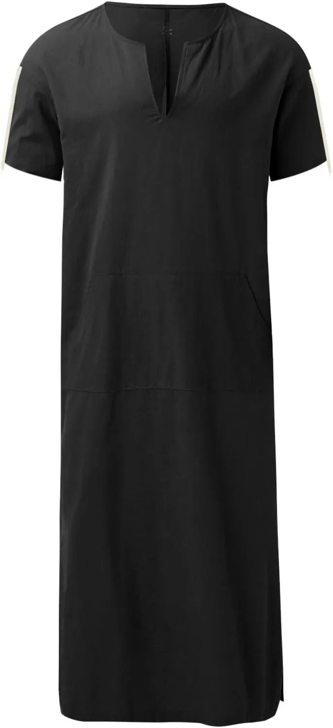 Alalaso Men's Muslim Kaftan Clothes Saudi Arabic Middle East Islamic Long Gown Dress Breathable Clothing Ramadan Jubbah