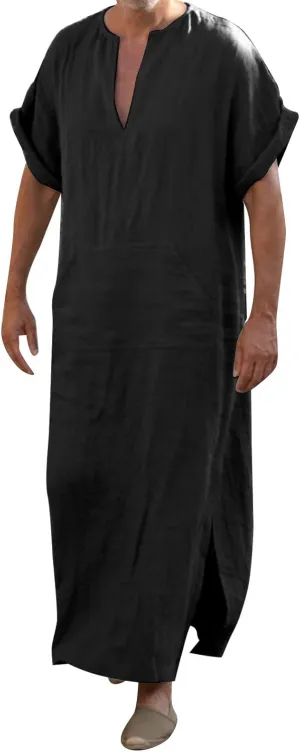 Alalaso Men's Muslim Kaftan Clothes Saudi Arabic Middle East Islamic Long Gown Dress Breathable Clothing Ramadan Jubbah