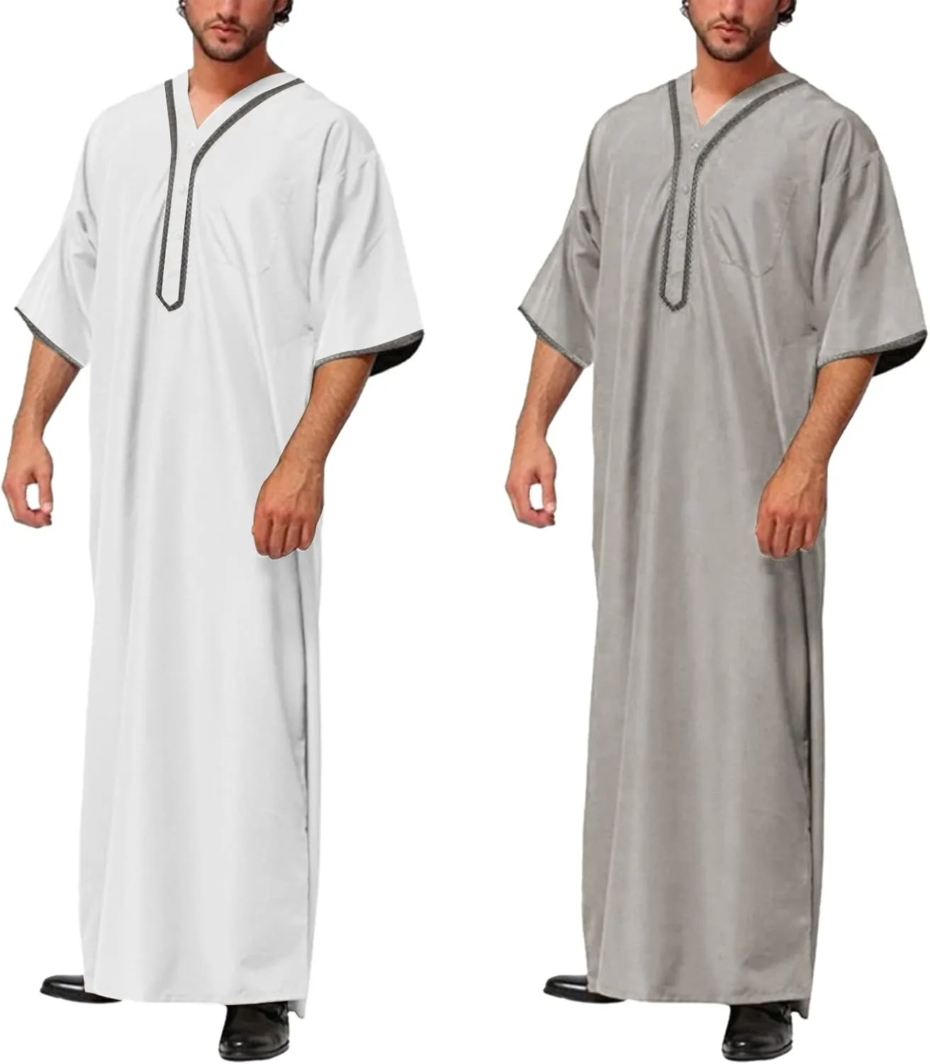 Alalaso Men's Muslim Kaftan Clothes Saudi Arabic Middle East Islamic Long Gown Dress Breathable Clothing Ramadan Jubbah