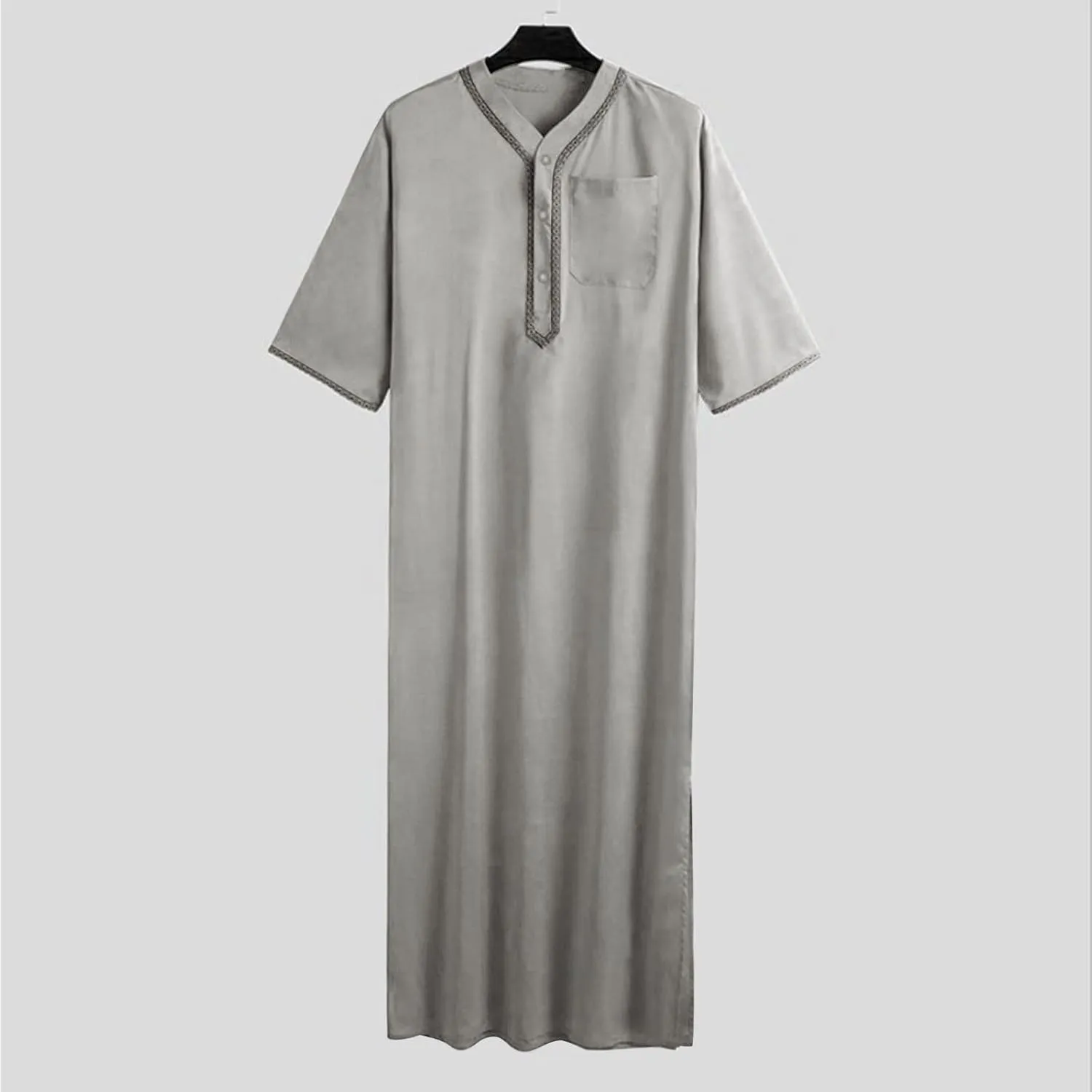 Alalaso Men's Muslim Kaftan Clothes Saudi Arabic Middle East Islamic Long Gown Dress Breathable Clothing Ramadan Jubbah