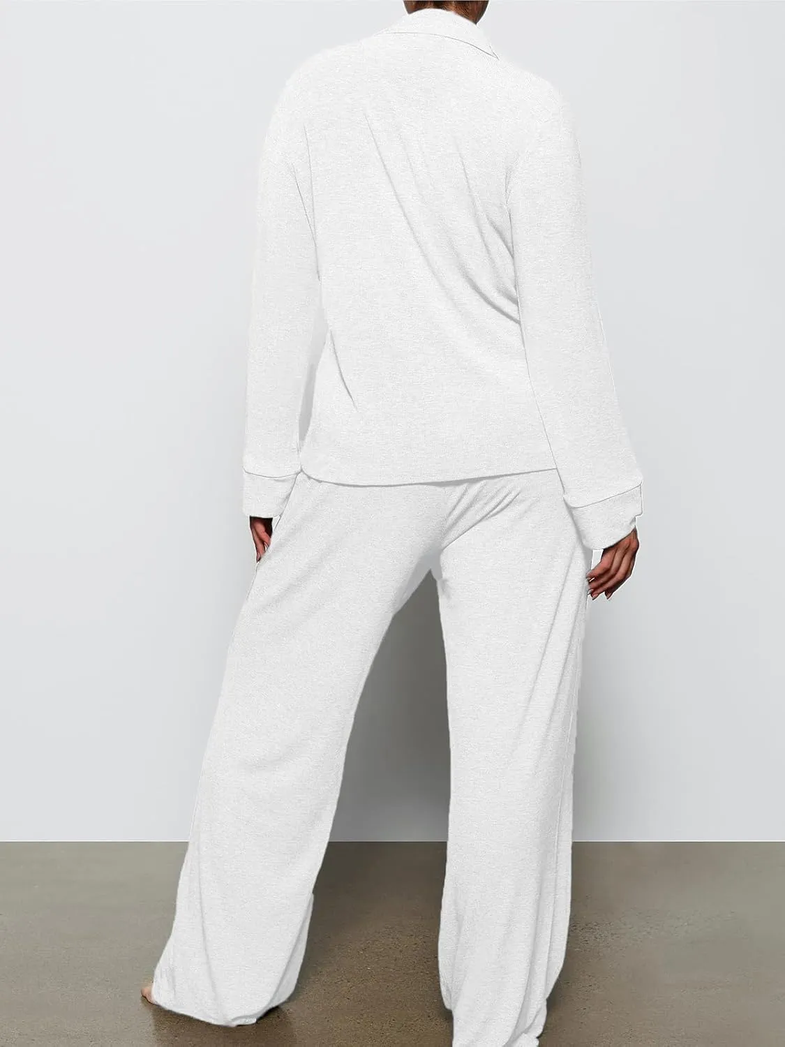 AnotherChill Women's Pajamas Set Long Sleeve Button Down Ribbed Knit 2 Piece Sleep Sets Loungewear Soft Pjs