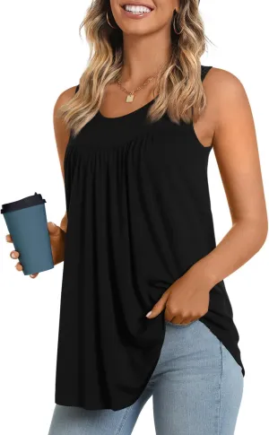 Anydeer Womens Summer Tank Tops Sleeveless Shirts 2025 Casual Tunics Loose Fit Blouses for Ladies Plus Size M-4XL
