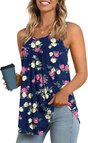 Anydeer Womens Summer Tank Tops Sleeveless Shirts 2025 Casual Tunics Loose Fit Blouses for Ladies Plus Size M-4XL