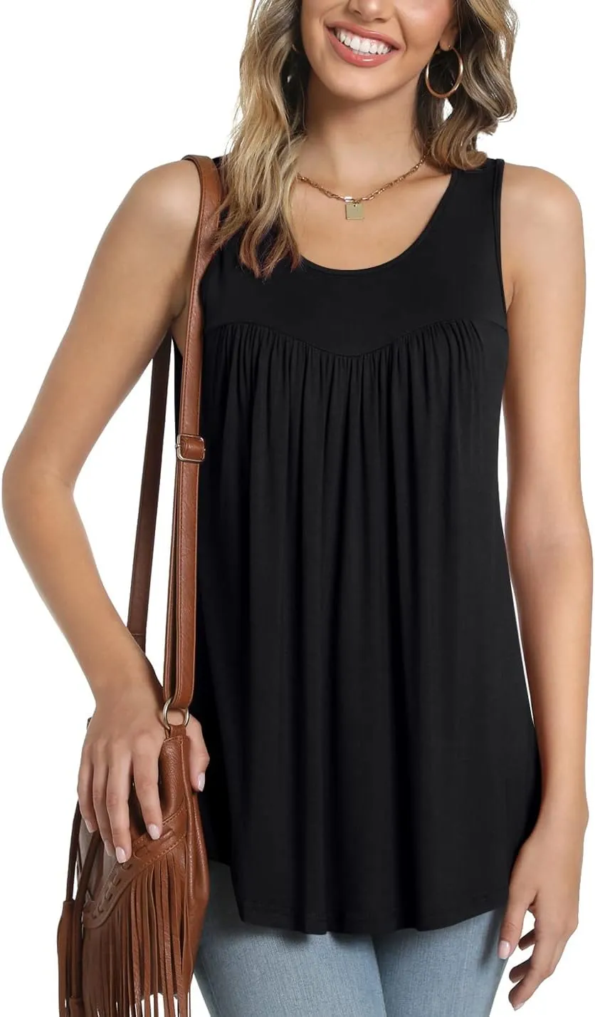 Anydeer Womens Summer Tank Tops Sleeveless Shirts 2025 Casual Tunics Loose Fit Blouses for Ladies Plus Size M-4XL