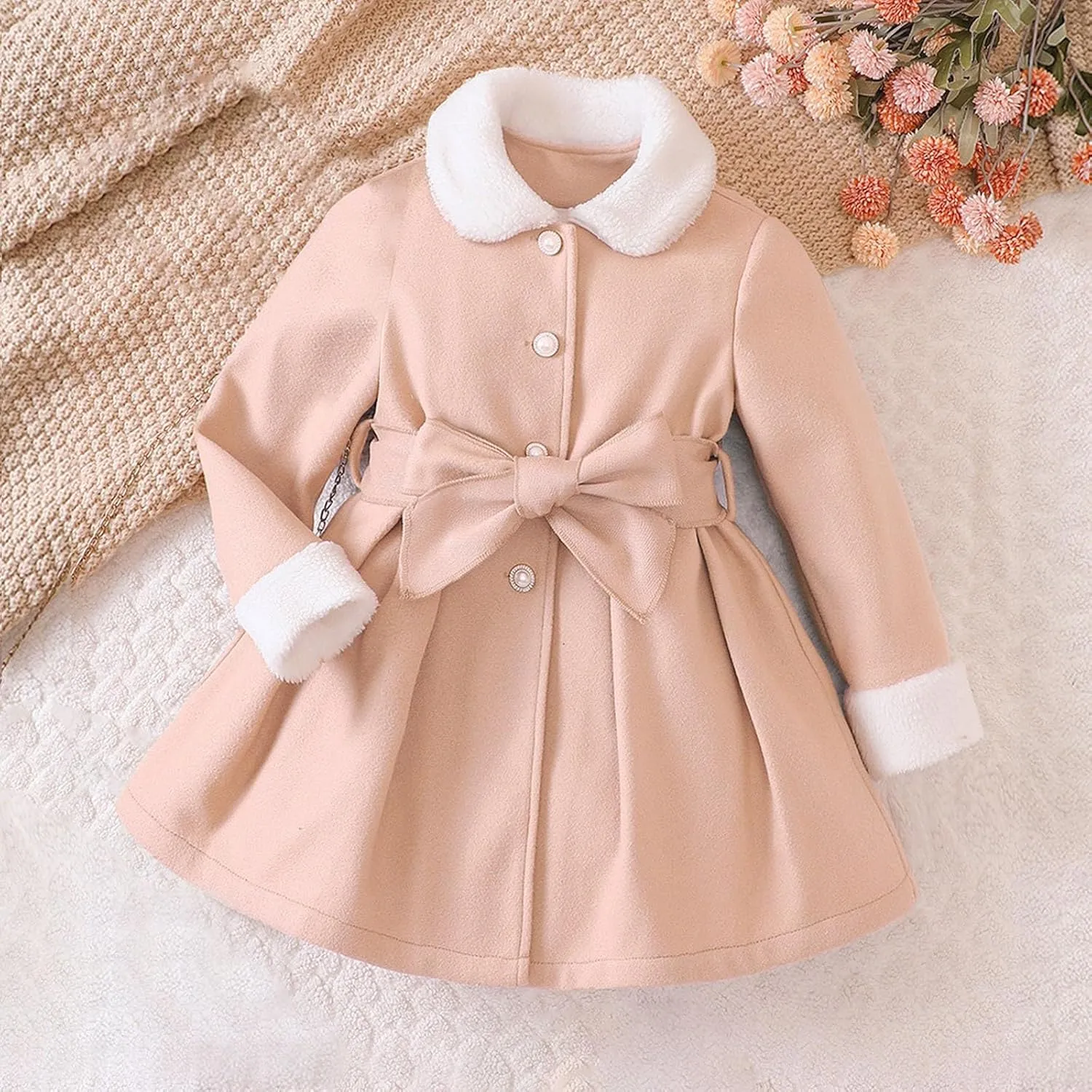 Baby Girls' and Toddler Dress Coat Kids Winter Warm Fleece Jackets Sweatshirt Trench Coat with Belt Children's