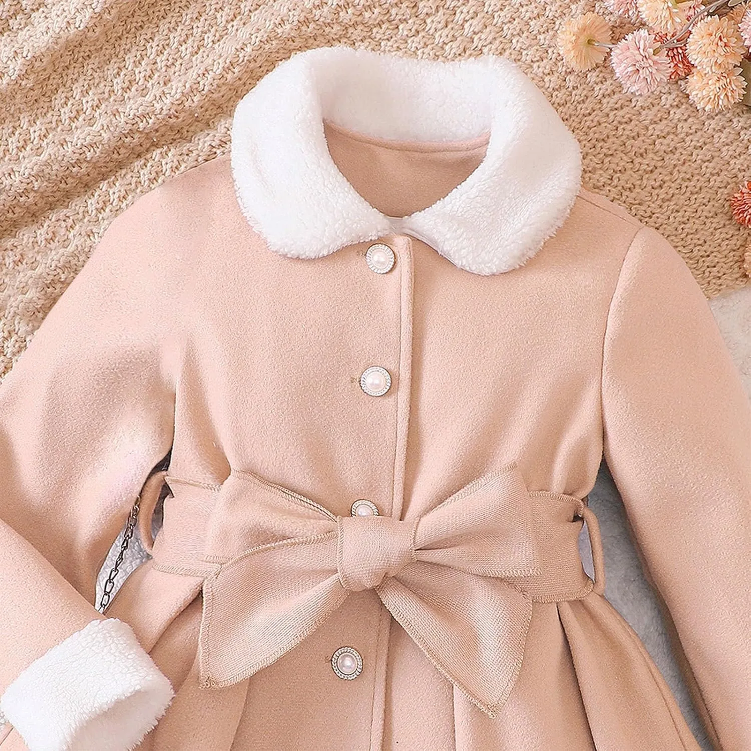 Baby Girls' and Toddler Dress Coat Kids Winter Warm Fleece Jackets Sweatshirt Trench Coat with Belt Children's