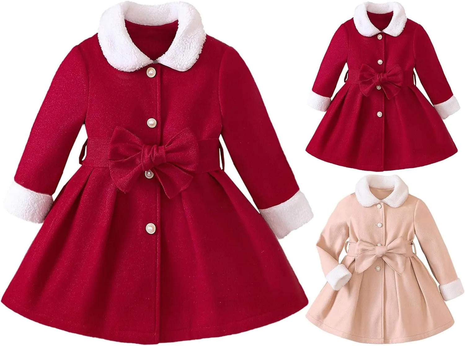 Baby Girls' and Toddler Dress Coat Kids Winter Warm Fleece Jackets Sweatshirt Trench Coat with Belt Children's
