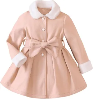 Baby Girls' and Toddler Dress Coat Kids Winter Warm Fleece Jackets Sweatshirt Trench Coat with Belt Children's