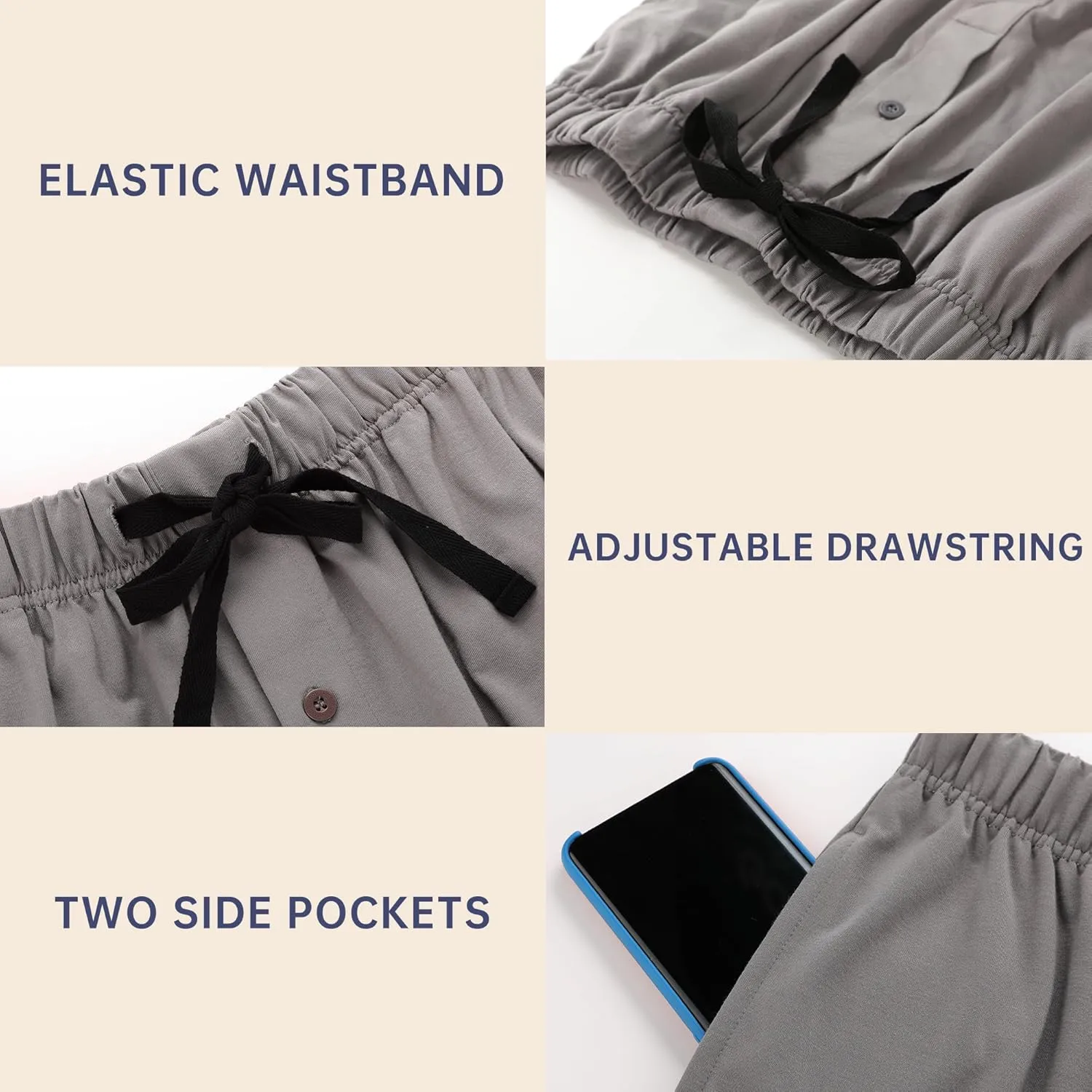 BAMBOO COOL Mens Pajama Set Summer Pjs Sleepwear Short Sleeve Shirts Soft Lightweight Sleep Sets with Pockets S-2XL