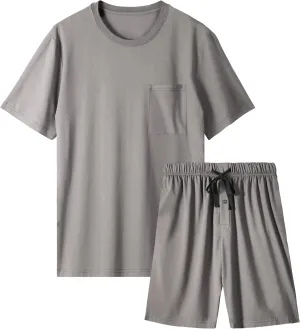 BAMBOO COOL Mens Pajama Set Summer Pjs Sleepwear Short Sleeve Shirts Soft Lightweight Sleep Sets with Pockets S-2XL