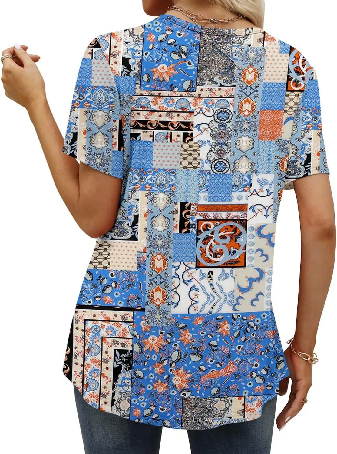 BETTE BOUTIK Womens Short Sleeve Tunics V Neck Button Down Shirts Blouse Tops Pullover S-3XL
