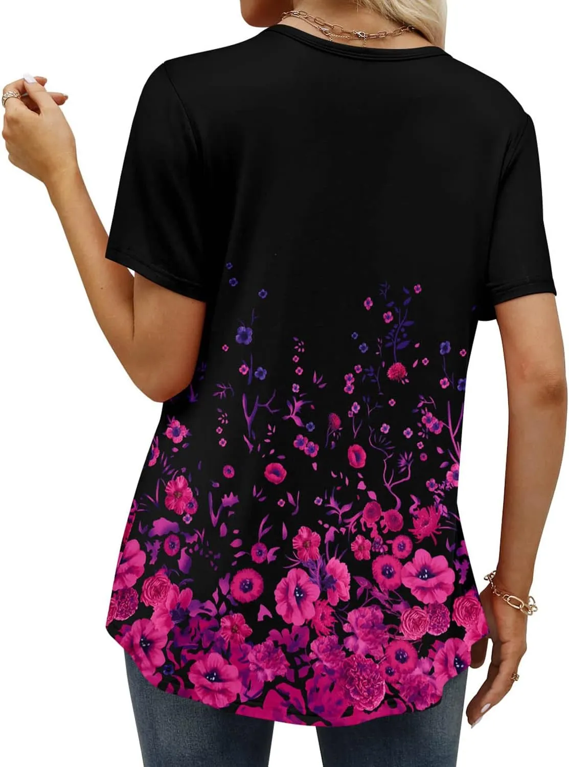 BETTE BOUTIK Womens Short Sleeve Tunics V Neck Button Down Shirts Blouse Tops Pullover S-3XL