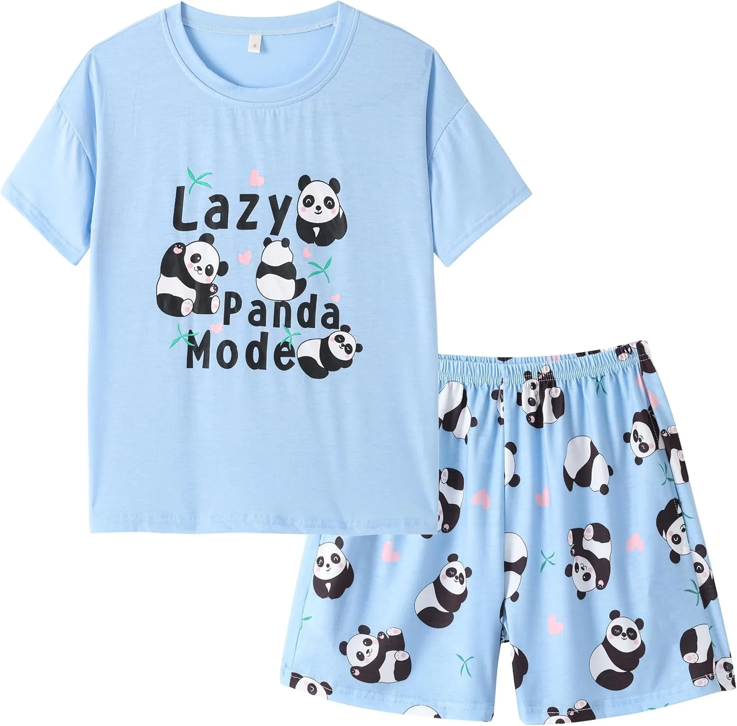 Big Girls Summer Cute Pajama Sets Striped Hearts Shape Printed Sleepwear
