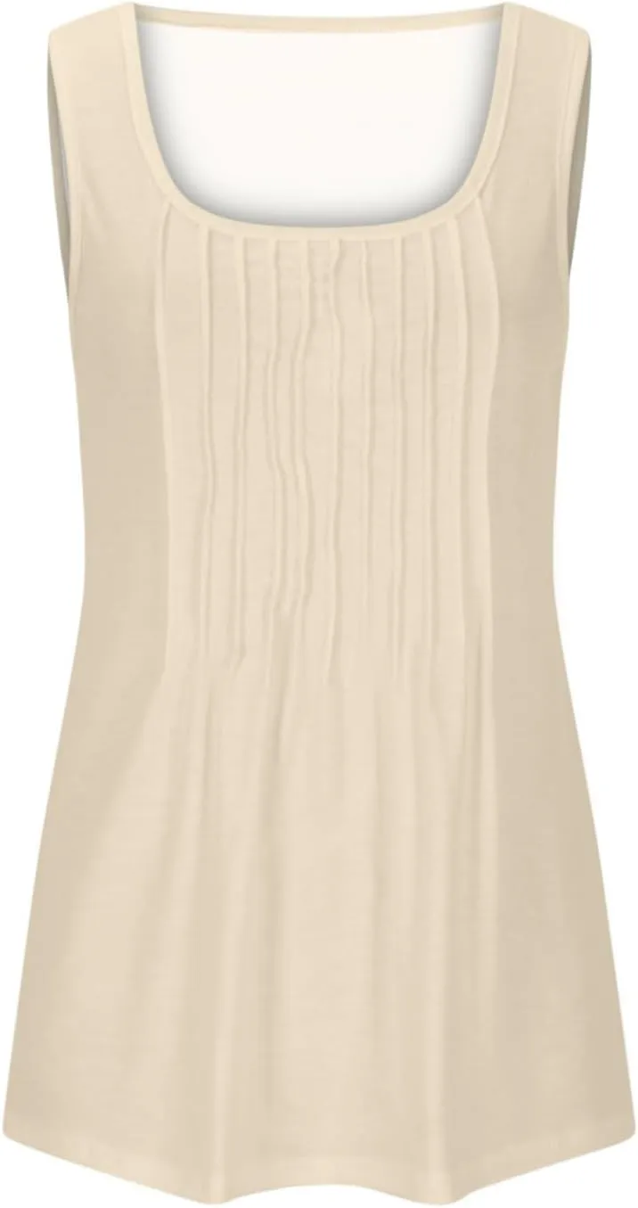 Binmer Women Plus Size Tank Tops Summer Casual Pleated Crew Neck Sleeveless T Shirts Loose Fit Beach Vest Tees,Solid/Gradient