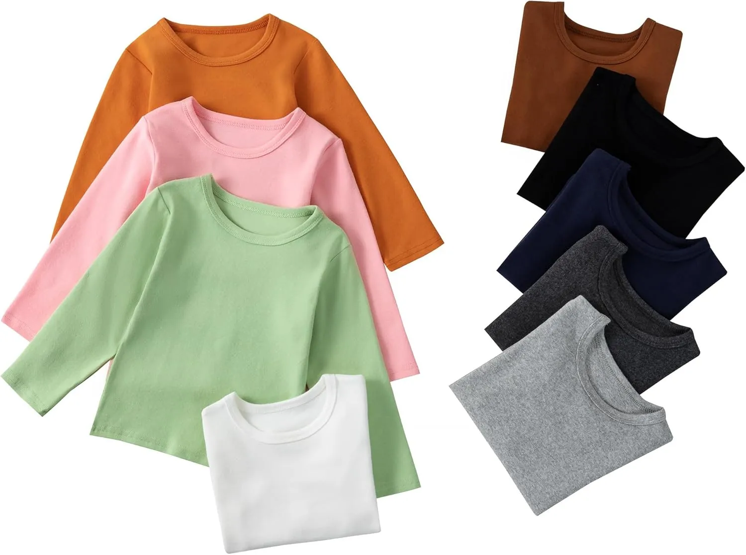 Boys Girls Long Sleeve T-Shirts Kids Soft Cotton Basic Layering Tee Tops Undershirts for 12M-14Yrs