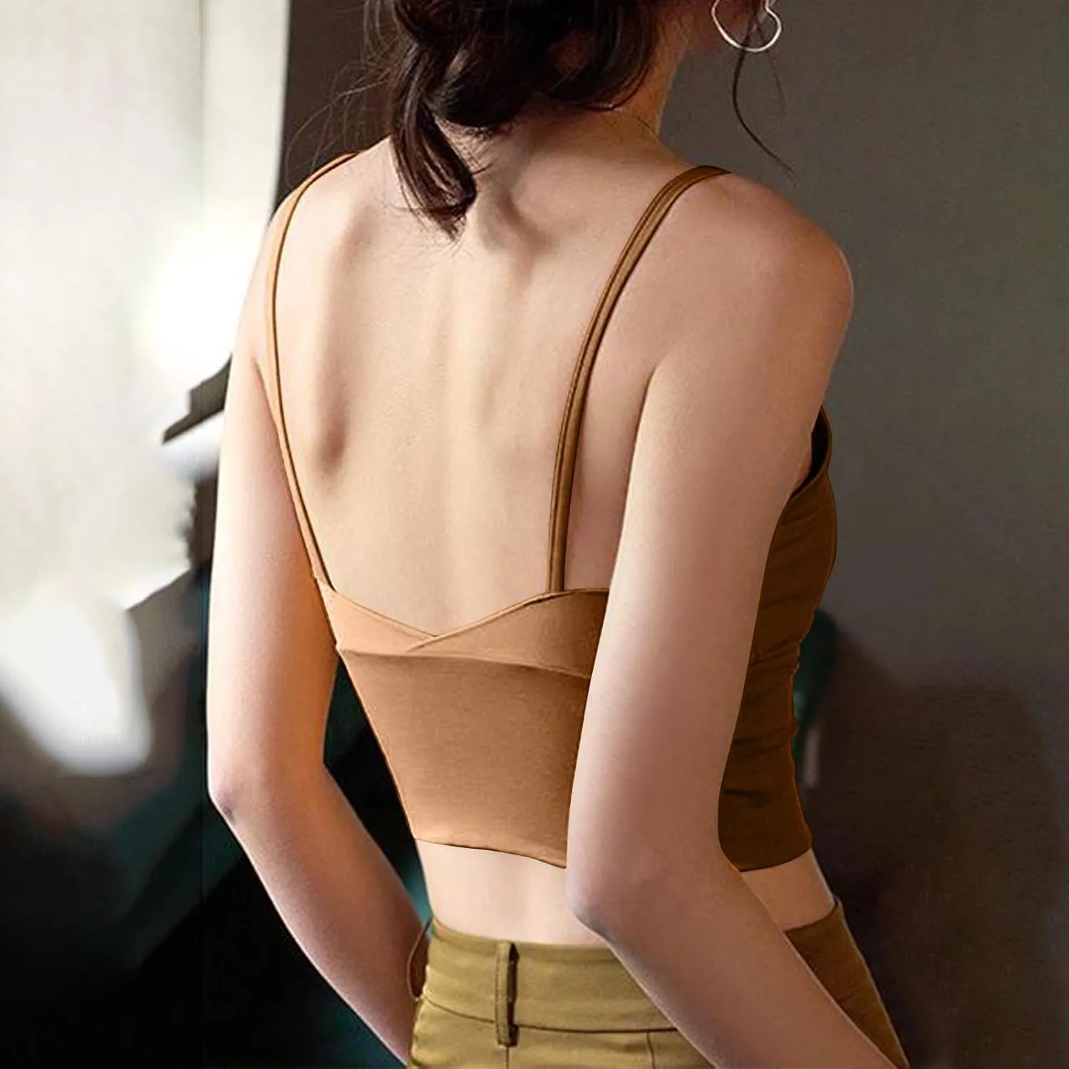 Bra Cami Tank with Built in Bra Sleeveless Lightweight Summer Cooling Tanks Tops V Neck Padded Undershirts for Women