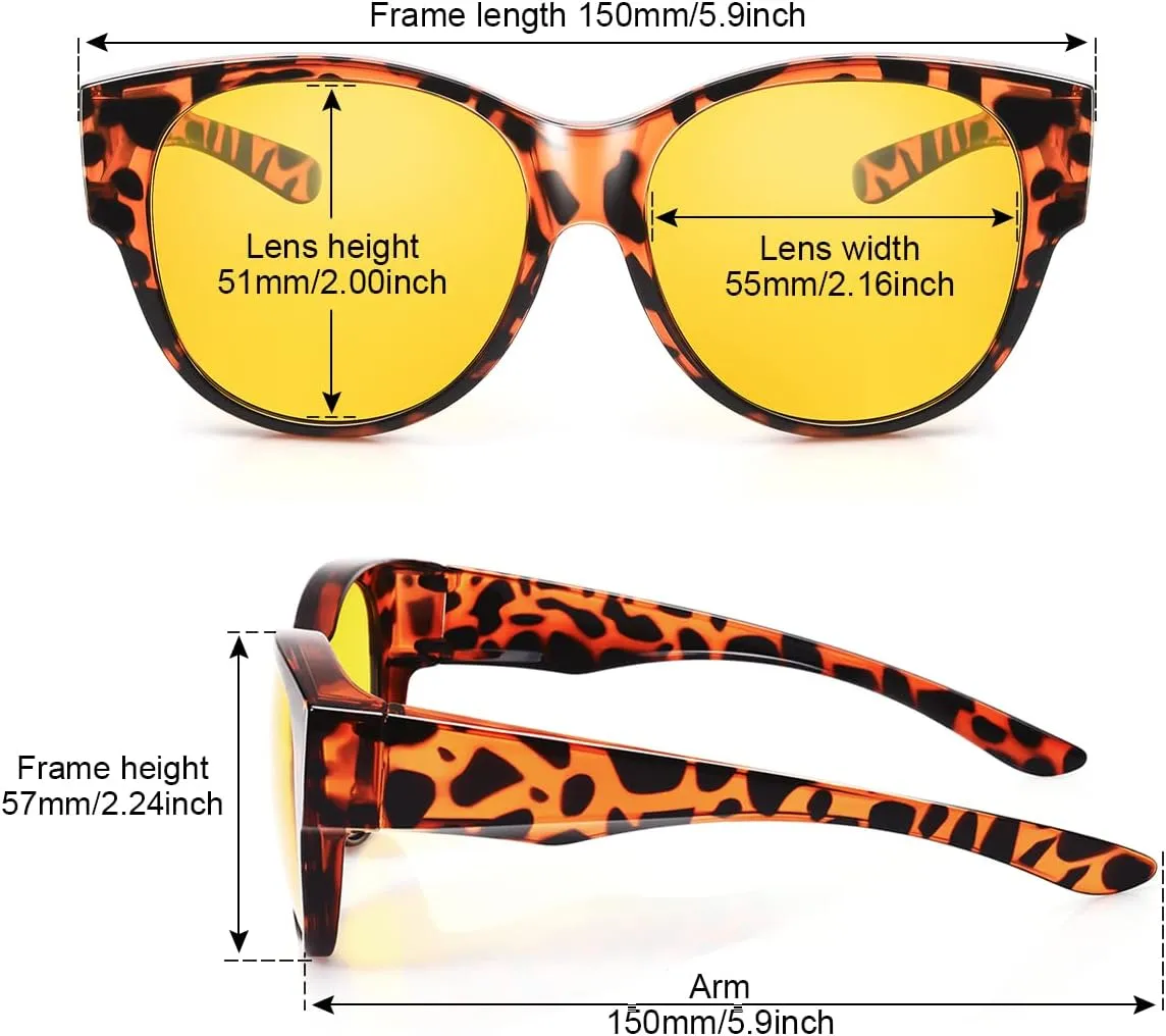 Br'Guras Night Driving Glasses Fit Over Prescription Glasses Anti Glare Oversized Cat Eye Night Vision Glasses for Men Women