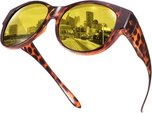 Br'Guras Night Driving Glasses Fit Over Prescription Glasses Anti Glare Oversized Cat Eye Night Vision Glasses for Men Women