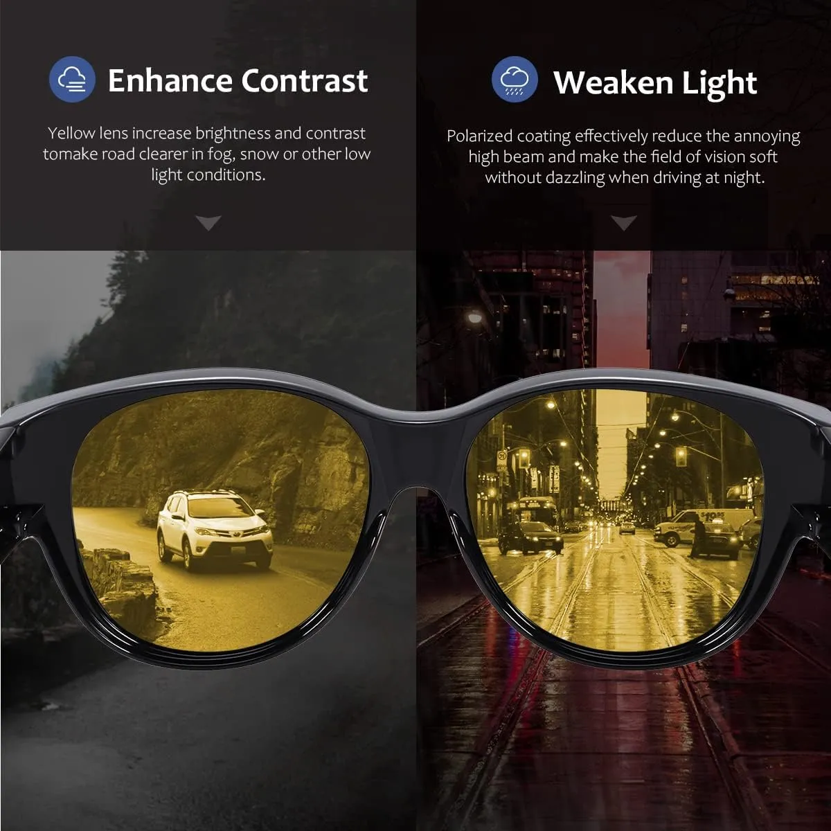 Br'Guras Night Driving Glasses Fit Over Prescription Glasses Anti Glare Oversized Cat Eye Night Vision Glasses for Men Women