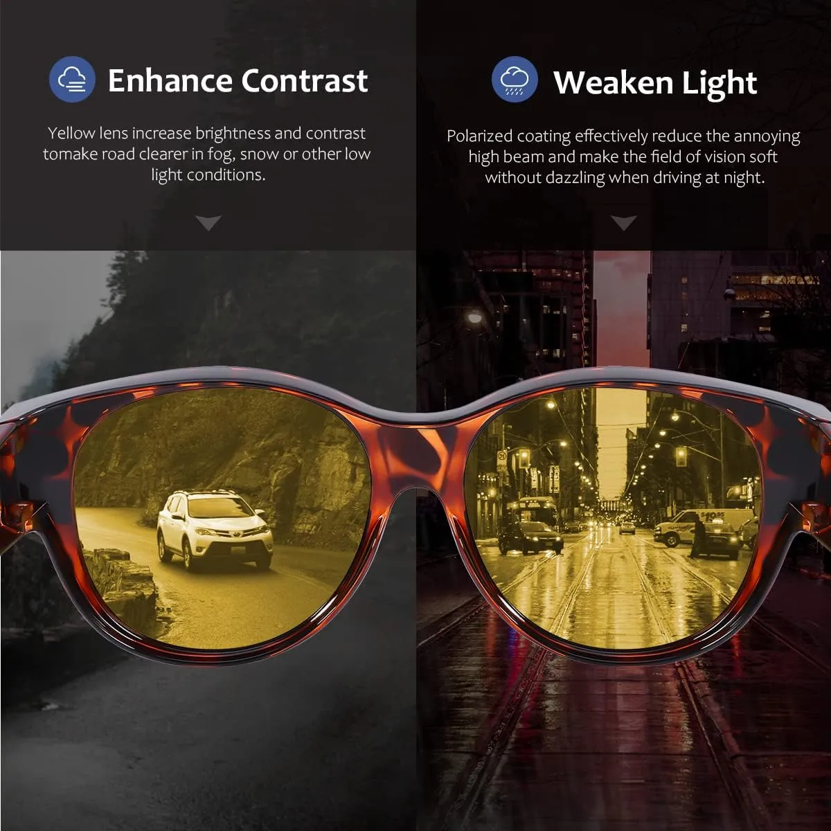 Br'Guras Night Driving Glasses Fit Over Prescription Glasses Anti Glare Oversized Cat Eye Night Vision Glasses for Men Women