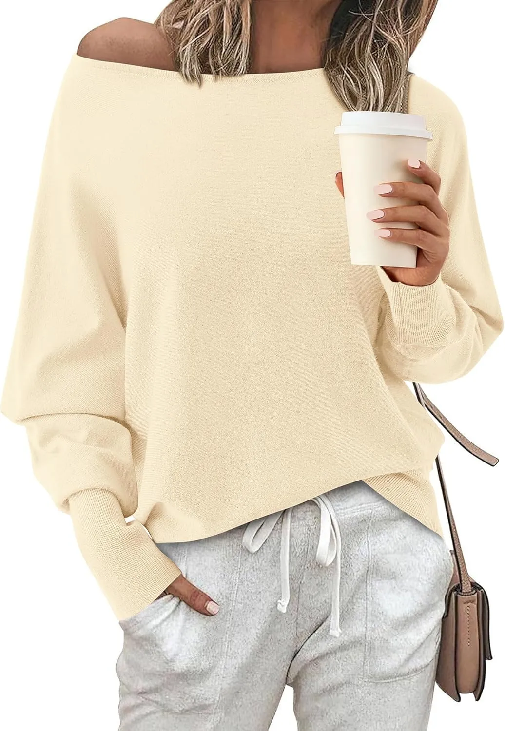 BTFBM Womens Trendy Off Shoulder Sweater 2024 Fall Long Sleeve Casual Loose Tunics Asymmetrical Pullover Going Out Tops